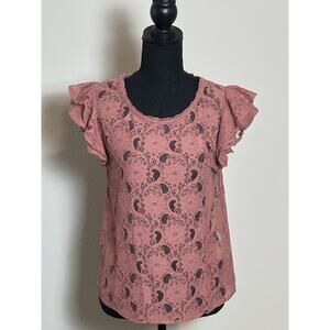 Women's Top By Hinge Mauve‎ Flutter Fairy Sleeves Size S Lacey Top